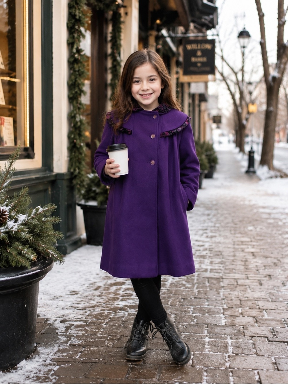 Vintage Rothschild Girls Purple Pea Coat with Decorative Collar 6